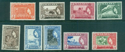 Malaya-Malacca-1957-QEII-Pictorials-Asst-to-2-MUH-lot82561