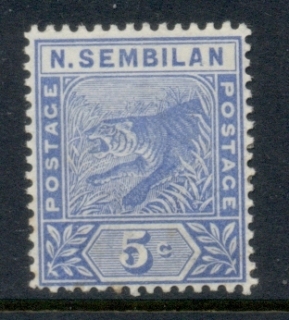 Malaya-Negri-Sembilan-1891-94-Tiger-5c-tone-spots-MLH