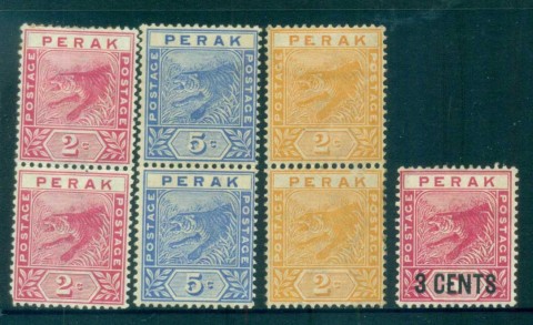 Malaya-Perak-1898-95-Assorted-Tigers-MLH-lot82519