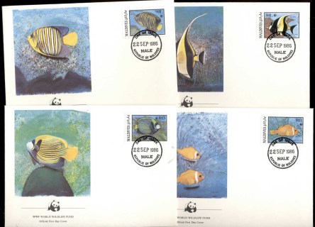 Maldive-Is-1986-WWF Marine Life, Fish 4xFDC