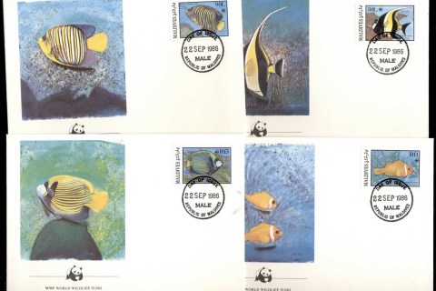 Maldive-Is-1986-WWF Marine Life, Fish 4xFDC