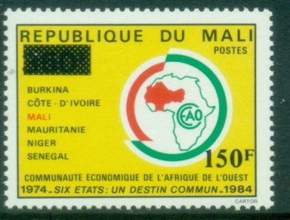 Mali-1992-Surcharges-150f-on-350f-Economic-Community-MUH