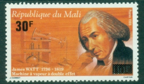 Mali-1992-Surcharges-30f-on-110f-James-Watt-MUH