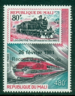 Mali-1981-Mail-Stamps-and-Trains-480f-Opt-Speed-record-MUH