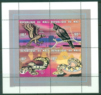 Mali-1996-Birds-Snakes-MS-180f-MLH