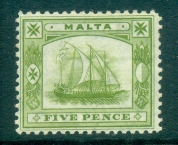 Malta-1904-11-Ancient-Galley-olive-green-5d-MLH