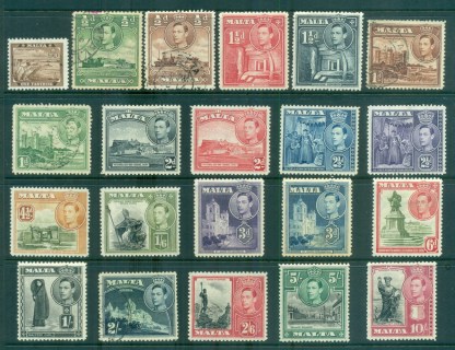 Malta-1938-43-KGVI-Pictorials-small-faults-MLH-FU