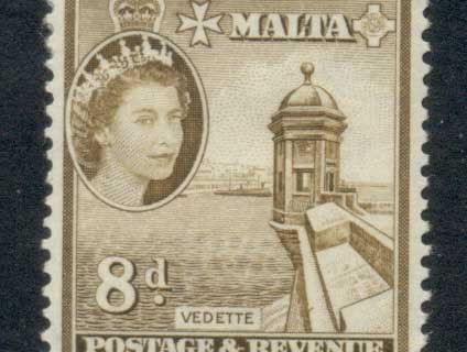 Malta-1956-57-QEII-Pictorial-8d-MLH