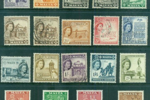 Malta-1956-57-QEII-Pictorials-MLH-FU