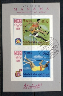 Manama-1968-MiMS5A-Summer-Olympics-Mexico-Embossed-Perf-MS-CTO