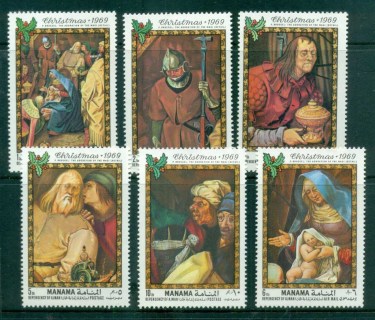 Manama-1969-Mi217-221-Xmas-Paintings-MUH-lot84483