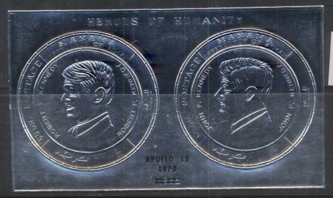 Manama-1970-MiMS84-Apollo-13-Opt-on-Robert-John-Kennedy-silver-foil-embossed-MS-MUH