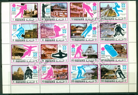 Manama-1971-Mi376-391-Winter-Olympics-Sapporo-CTO