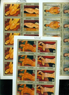 Manama-1971-Mi425B-430B-Nude-Paintings-by-Modigliani-IMPERF-3xsheets-CTO