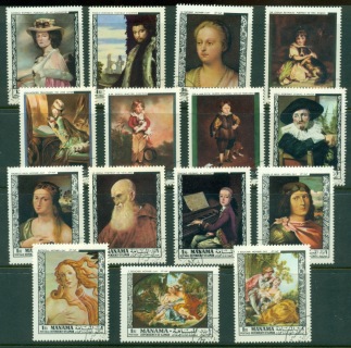 Manama-1971-Mi432-446-Paintings-by-Old-Masters-CTO