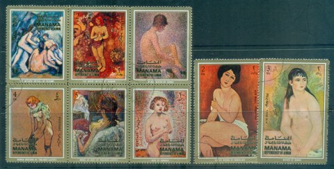 Manama-1971-Mi808-815-French-School-of-Painting-CTO