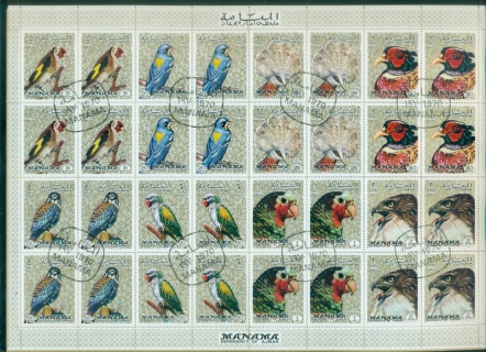 Manama-1972-Mi1040-1047-Birds-sheet-CTO-XL-Shipping