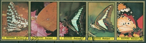 Manama-1972-Mi1048-1052-Butterfliesfolded-CTO