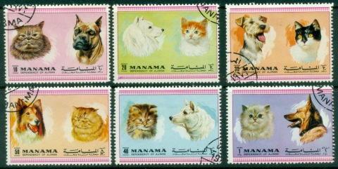 Manama-1972-Mi869-874-Cats-Dogs-CTO