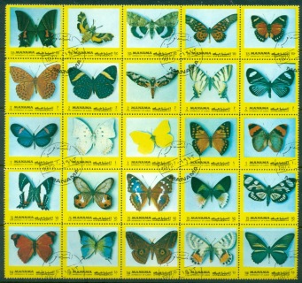 Manama-1972-Mi941-1105-1117-Butterflies-yellow-frame-blk-25-foldedCTO