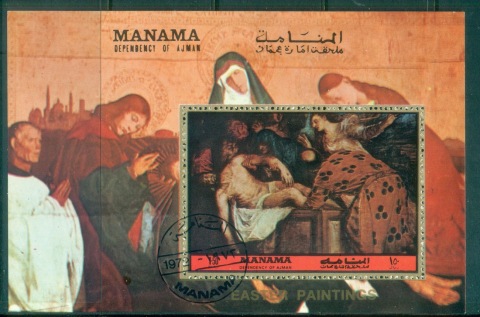 Manama-1972-MiMS209A-Easter-Painting-MS-CTO-lot77532