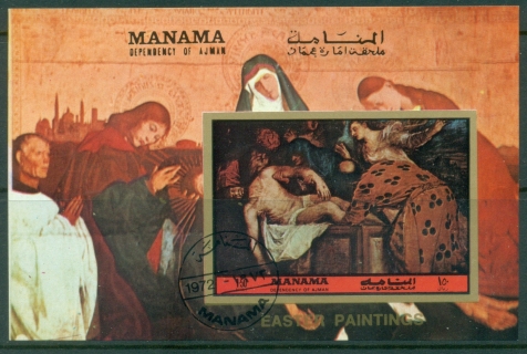 Manama-1972-MiMS209B-Easter-paintings-MS-IMPERF-CTO