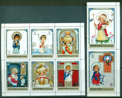 Manama-1971-Mi609-616-Xmas-Angels-MUH