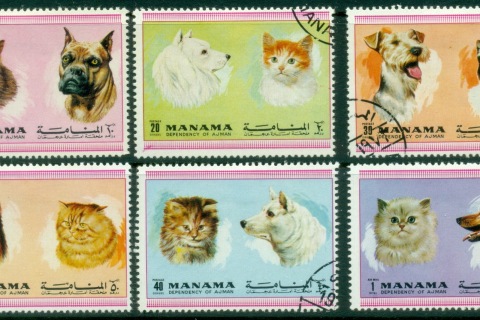 Manama-1972-Mi869-874-Cats-Dogs-CTO