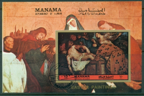 Manama-1972-MiMS209B-Easter-paintings-MS-IMPERF-CTO