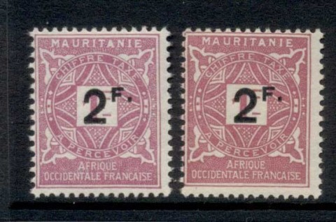 Mauritania 1927 Postage Dues Surch 2f 2x shades