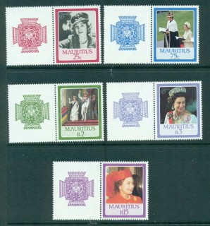 Mauritius-1986 QEII 60th Birthday + labels