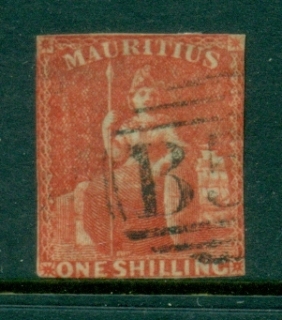 Mauritius-1859-QV-Britania-1-Close-cut-spacefiller-FU