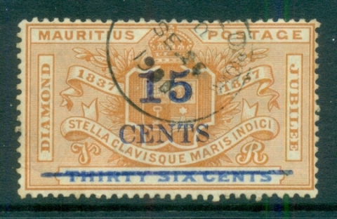 Mauritius-1899-Diamond-Dubilee-Surch-15c-FU