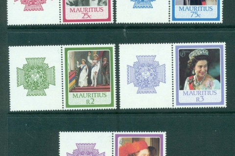 Mauritius-1986 QEII 60th Birthday + labels