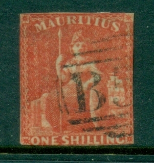 Mauritius-1859-QV-Britania-1-Close-cut-spacefiller-FU