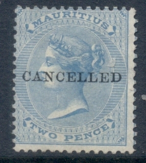 Mauritius-1863-QV-2d-blue-CANCELLED-small-thin-MH