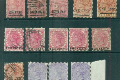 Mauritius-1883-91-QV-Surcharges-Asst