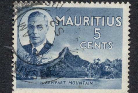 Mauritius-1950-KGVI-Pictorial-Rampart-Mtn-5c-FU