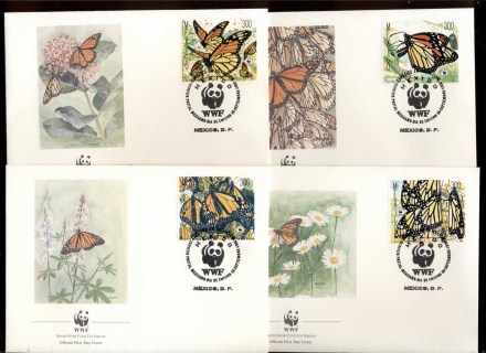 Mexico-1988 WWF Monarch Butterfly 4xFDC