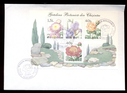 Moldova-2002-Botanical-gardens-Flowers-MS-FDC