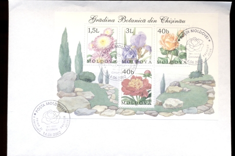 Moldova-2002-Botanical-gardens-Flowers-MS-FDC
