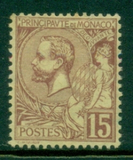 Monaco-1891-1921-Prince-Albert-I-15c-violet-brown-on-straw-FU