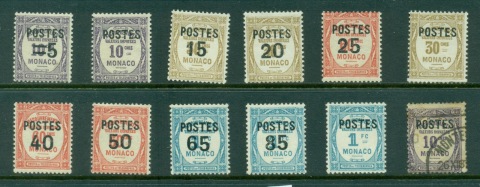 Monaco-1937-38-Postage-Surch-on-Postage-Dues-Asst-small-faults-MUH-MLH-FU