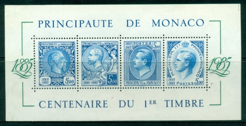 Monaco-1985-National-Postage-Stamp-centenary-MS-MUH