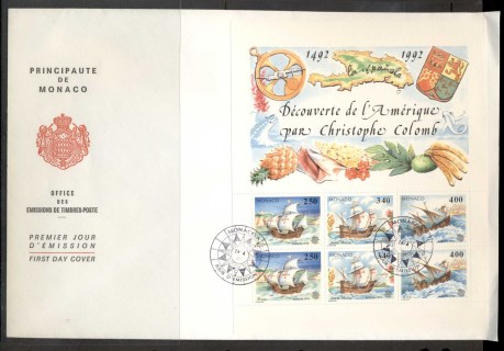 Monaco-1992-Europa-Columbus-Discovery-of-America-XLMS-FDC