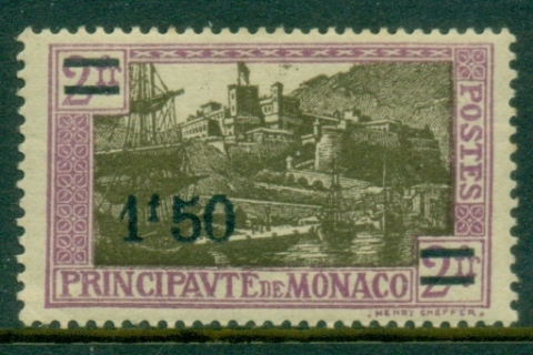 Monaco-1926-31-Surcharge-1-50f-on-2f-MLH