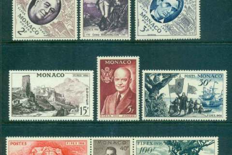 Monaco-1956-FIPEX-Stamp-Ex-strip-hinge-renforced-MLH-lot50110