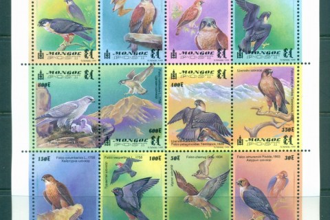 Mongolia-1999-Birds-of-Prey-sheetlet-MUH