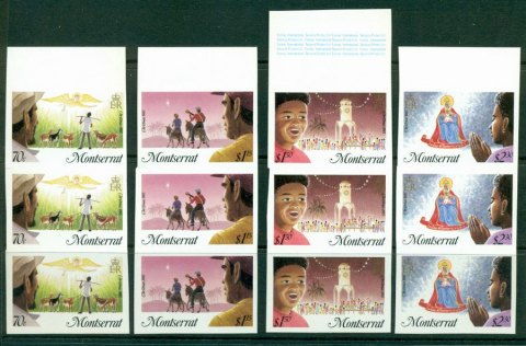 Montserrat-1985-Xmas-IMPERF-Strip-3-MUH-Lot21227