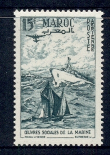 French Morocco 1954 Airmail Naval Vessel & Sailboat